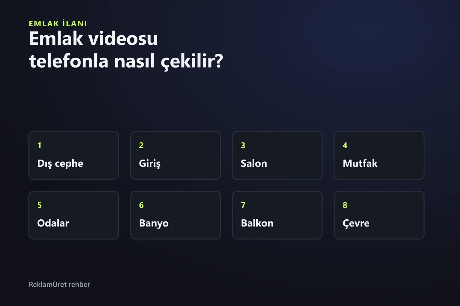 Emlak ilan videosu için dış cepheden odalara uzanan çekim sırası