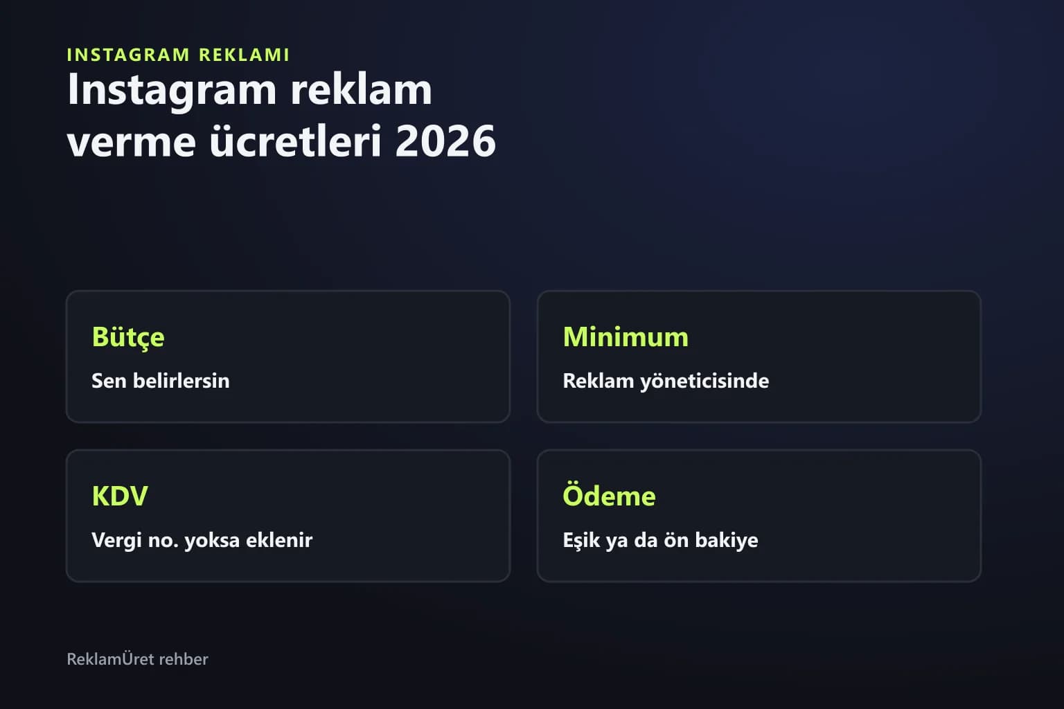 Instagram reklam bütçesi, KDV ve faturalandırma adımlarını gösteren şema